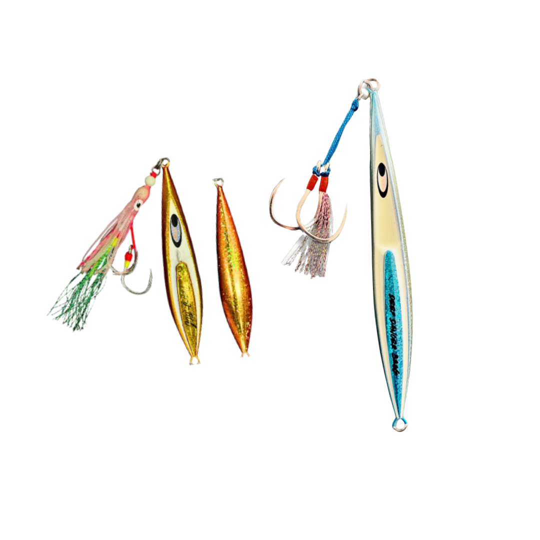 Slow pitch and fast pitch jigs for reef and pelagic species
