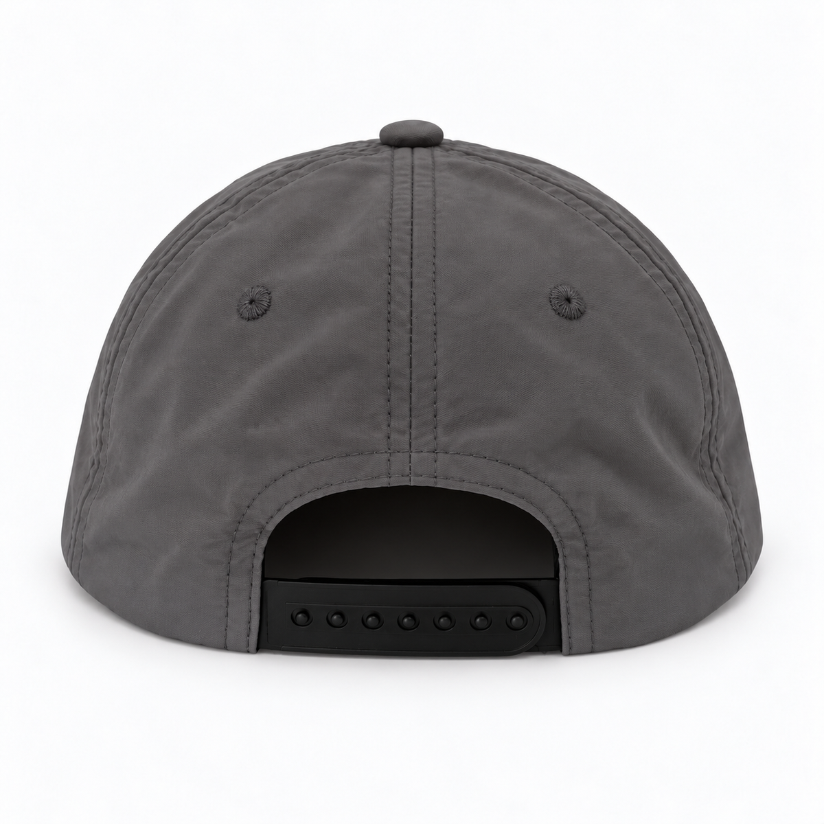 SnapBait Quick Dry Cap in charcoal, back view showing the adjustable snapback strap and vent eyelets