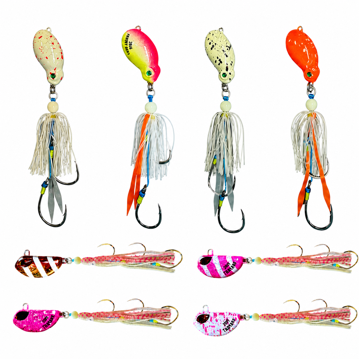 Four Frothy Okky and four Triple Threat hybrid jigs in the 8-pack colour range