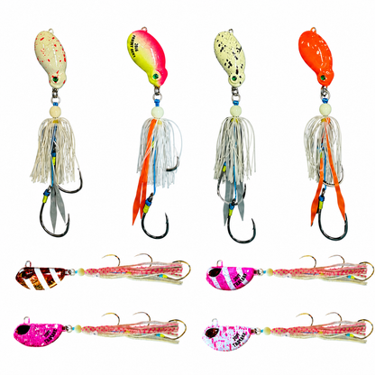 Four Frothy Okky and four Triple Threat hybrid jigs in the 8-pack colour range