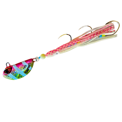 SnapBait Australia Hybrid Jigs fishing lure with pink and translucent skirt and colorful jig head