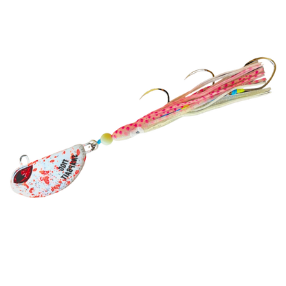 SnapBait Australia Hybrid Jigs fishing lure with pink and white skirt and triple hooks