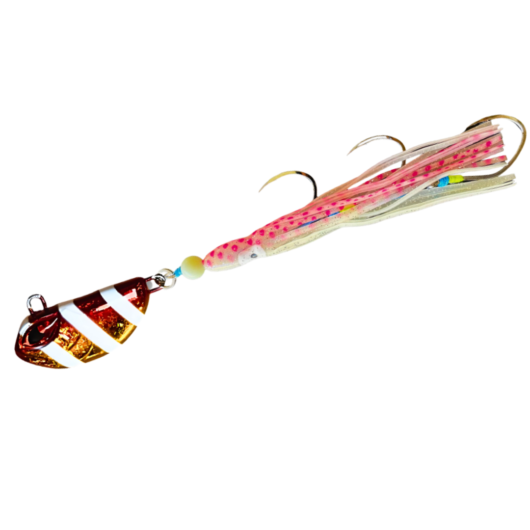 SnapBait Australia Hybrid Jigs fishing lure with pink tentacles and metallic spinner blade