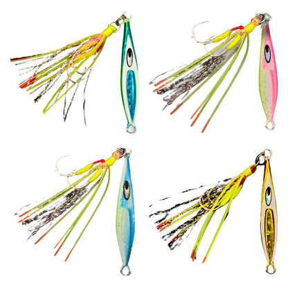 Bantam Micro Jig 4-Pack in Pilly, Yellow/Pink, Blue Shine and Western Red