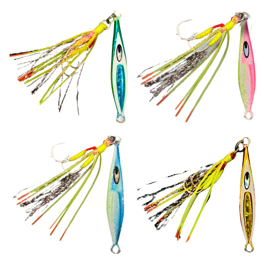 Bantam Micro Jig 4-Pack in Pilly, Yellow/Pink, Blue Shine and Western Red