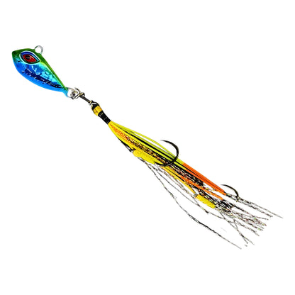 Flash Worm Hybrid Jig in Blue Shine, rigged on BKK assist hooks