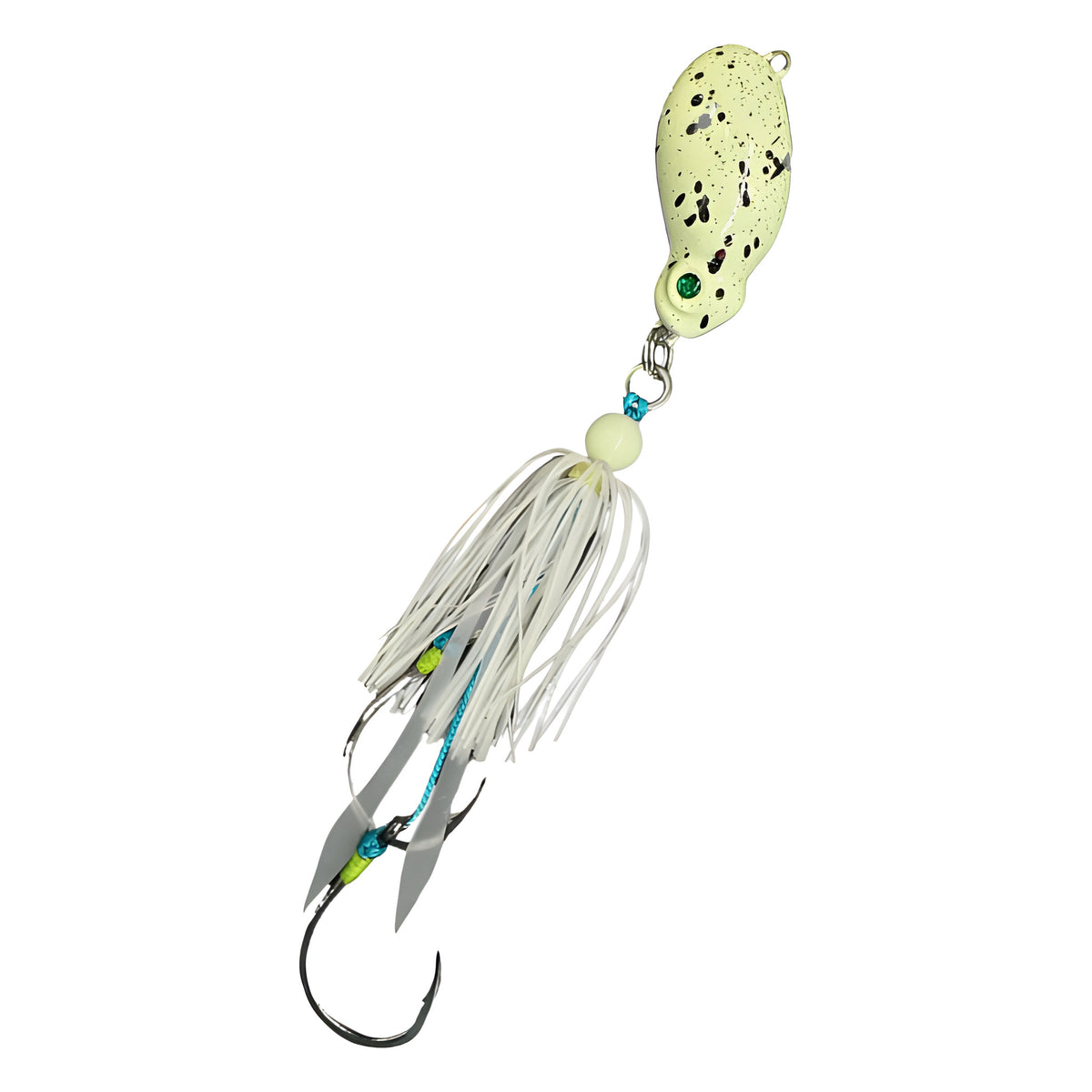 Frothy Okky Hybrid Jig in Lumo Brown Splash, rigged on BKK assist hooks