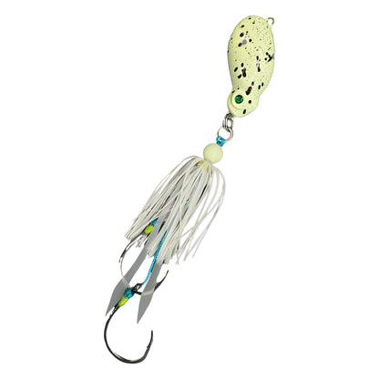 Frothy Okky Hybrid Jig in Lumo Brown Splash, rigged on BKK assist hooks