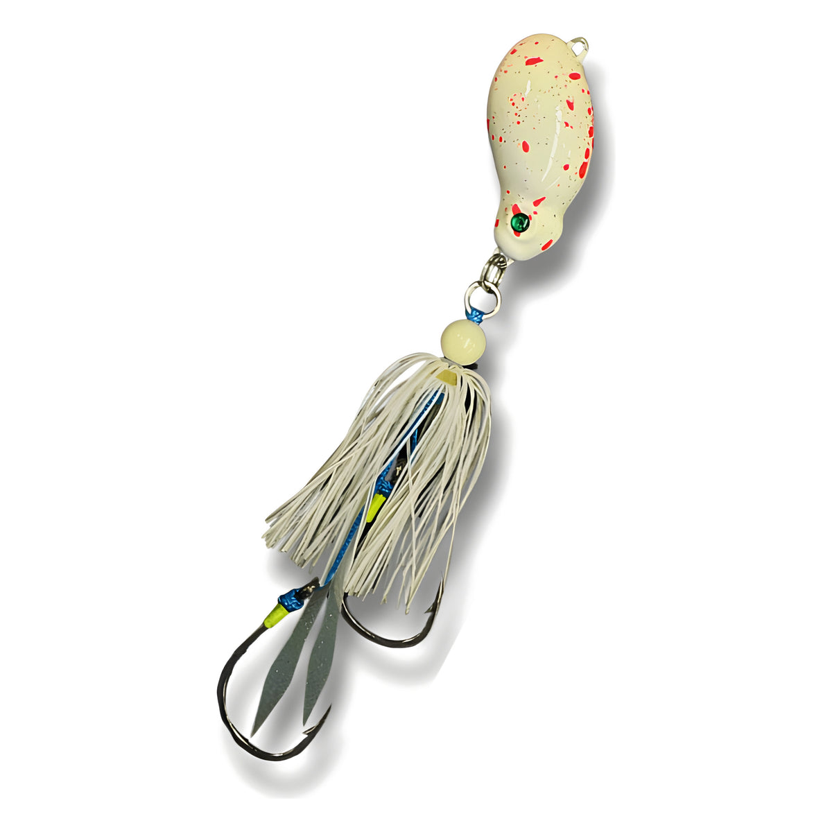 Frothy Okky Hybrid Jig in Lumo Pink Splash, rigged on BKK assist hooks