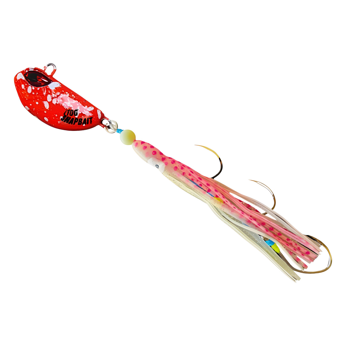 Triple Threat Hybrid Jig in Orange Splash, rigged on BKK assist hooks