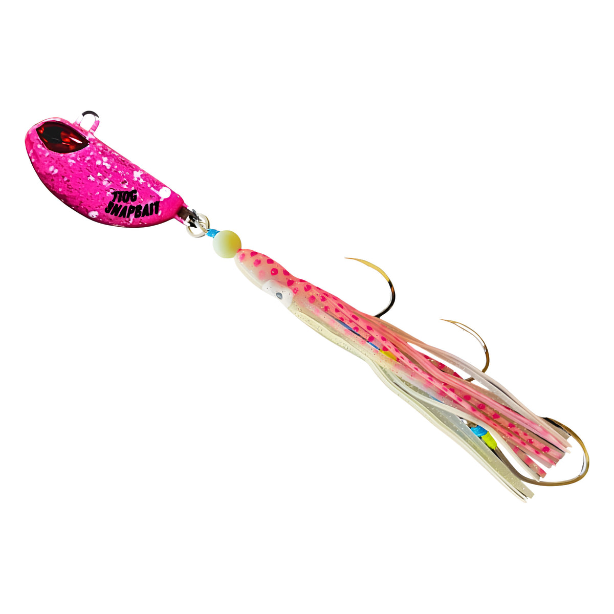 Triple Threat Hybrid Jig in Pink Splash, rigged on BKK assist hooks