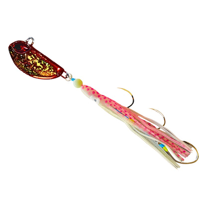 Triple Threat Hybrid Jig in Toffy Splash, rigged on BKK assist hooks