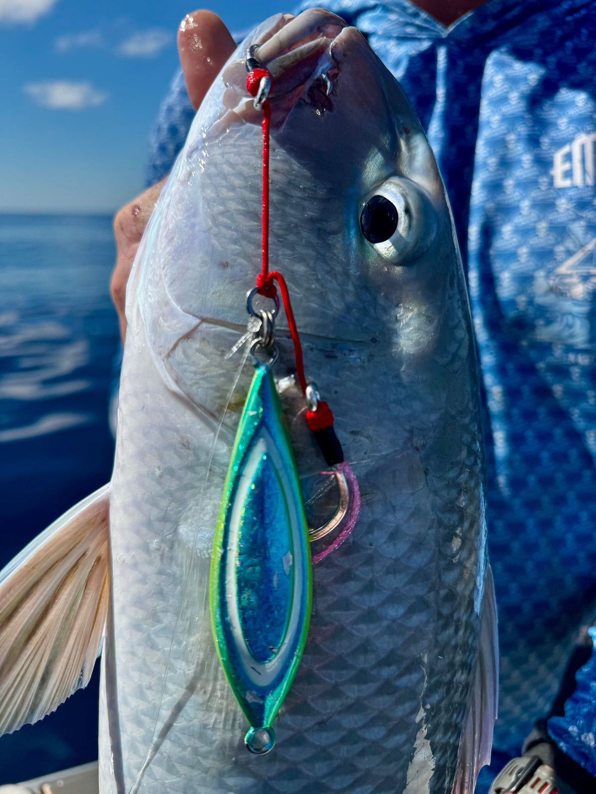 Fish caught on a jig rigged with SnapBait Sniper BKK assist hooks